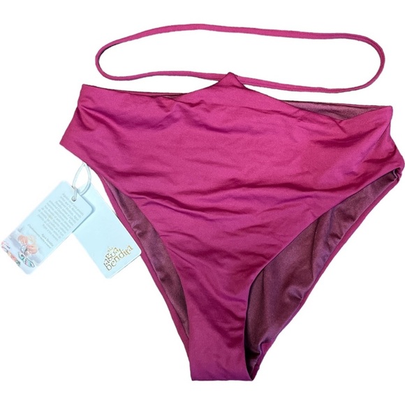 NWT Agua Bendita Women's Safire Leva Burgundy Bikini Bottoms Waist Strap Belt - Picture 7 of 8